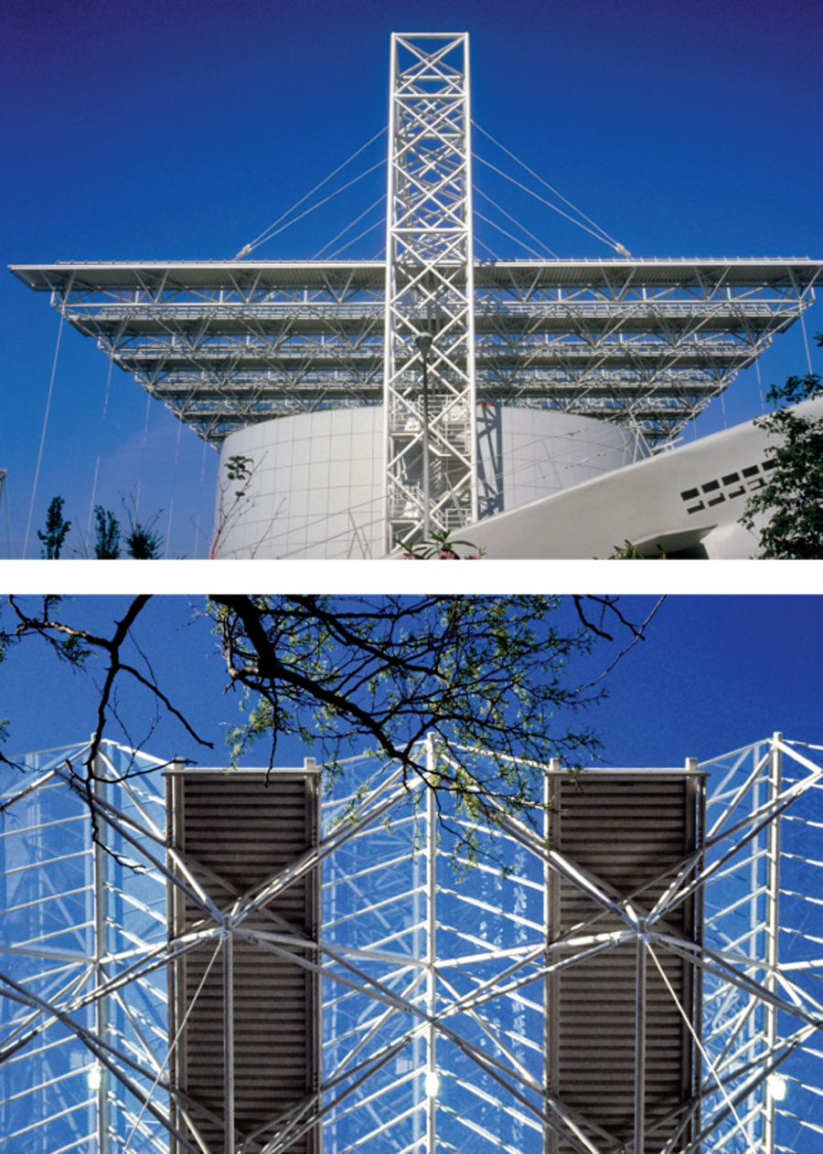 Two images of the CN Pavilion roof, as it was built for Expo '86. Peter Cardew Architects