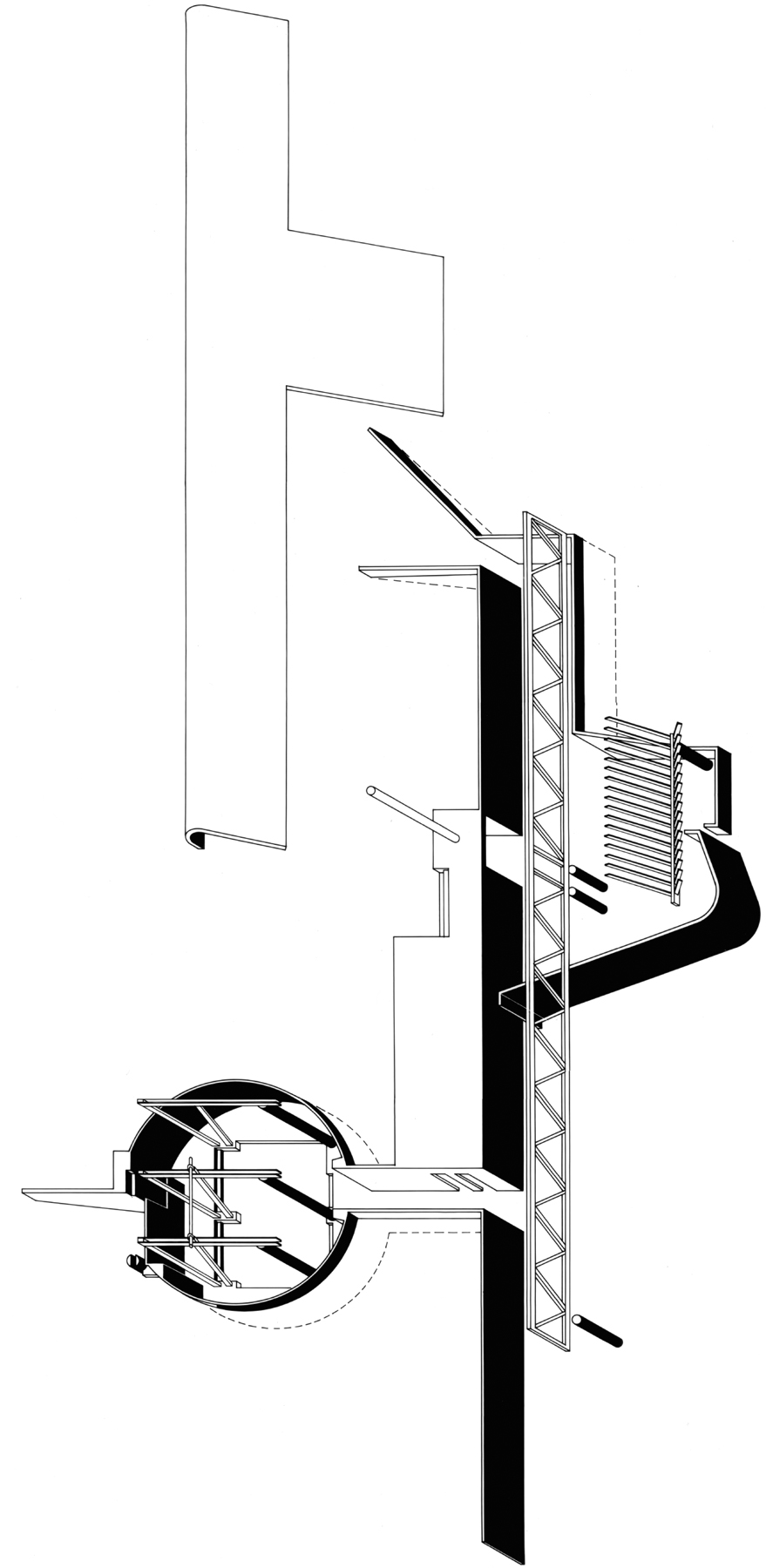 The axonometric drawn for the addition to the Lignum sawmill Offices in Williams Lake reveals an appreciation for elegant structure and geometry.