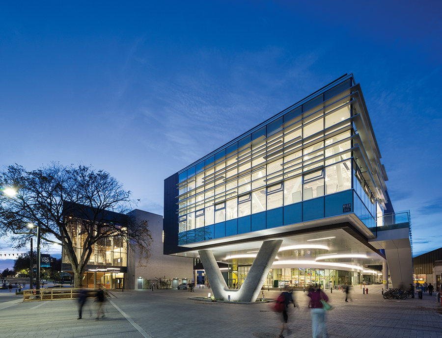 A massive canopy announces the student centre's presence on University Boulevard. Photo: Ema Peters