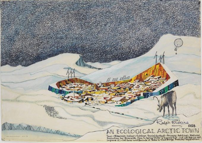 Ralph Erskine’s 1958 sketch for a prototype arctic walled city, later developed for Resolute Bay, Northwest Territories (now Nunavut). ARKITEKTUR- OCH DESIGNCENTRUM (STOCKHOLM) ARKM.1986-17-0362, Photo: Arkdes